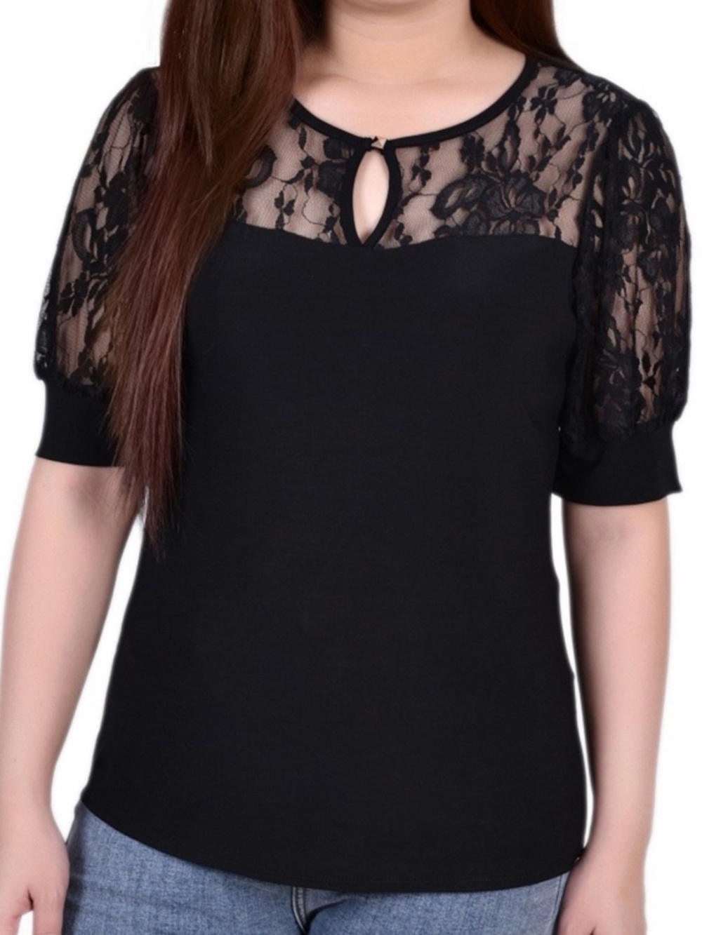 NY Collection Womens Short Puff Sleeve Top